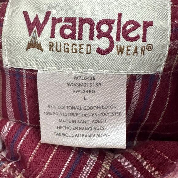 Wrangler Rugged Wear Red Plaid Button Up Shirt Mens Large Cabincore Work Utility - Picture 3 of 4